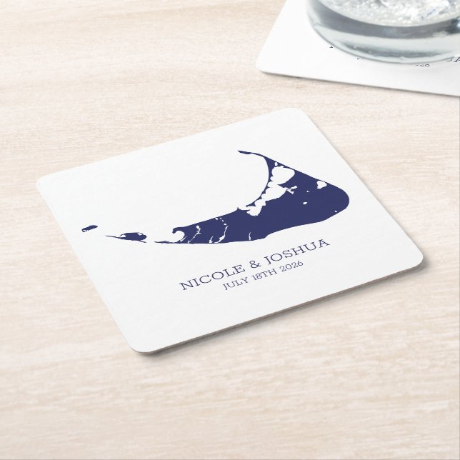Nantucket Island Bröllop Nantucket Navy Underlägg Papper Kvadrat (Vinklad)