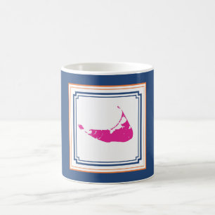 Nantucket Island Coffee Mugg in Blue, White, Rosa