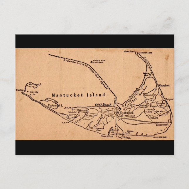 Nantucket Island Gammal Brun Karta Postkort  Vykort (Framsida)