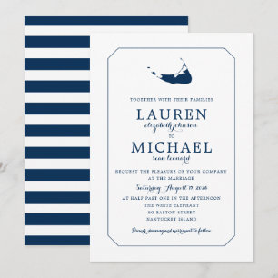 Nantucket Island Karta Bröllop i Navy Blue Classic Inbjudningar