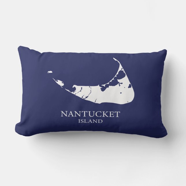 Nantucket Island Karta marin blå Lumbar Pillow Lumbarkudde (Framsida)