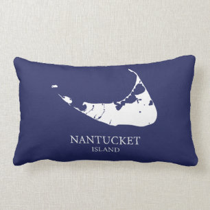Nantucket Island Karta marin blå Lumbar Pillow Lumbarkudde
