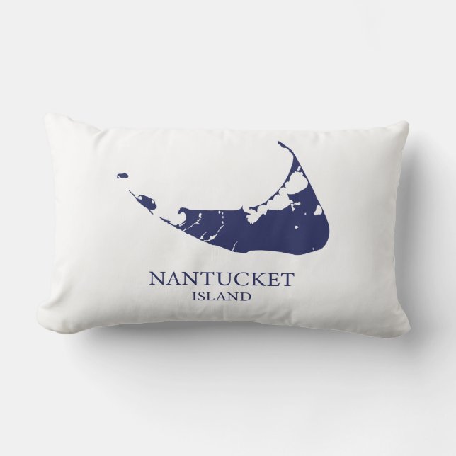 Nantucket Island Karta marin blå Lumbar Pillow Lumbarkudde (Framsida)