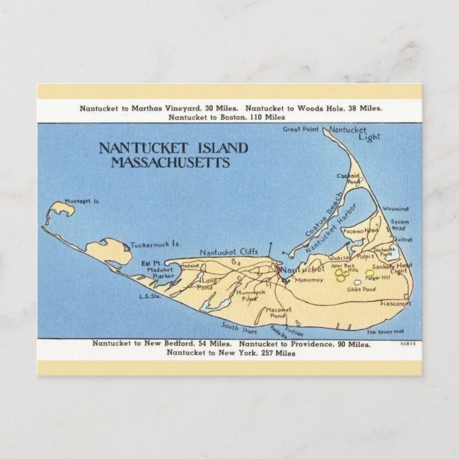 Nantucket Island Karta Vykort (Framsida)