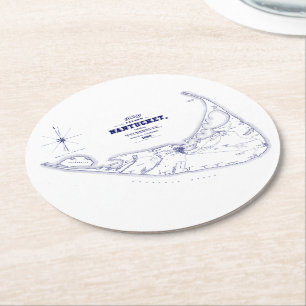 Nantucket Island MA Vintage karta Navy Blue Underlägg Papper Rund