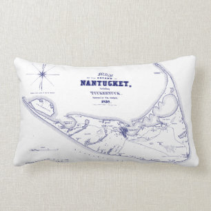 Nantucket Island MORSA Vintage Karta marinblått Lumbarkudde