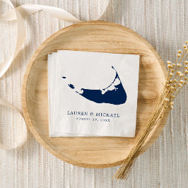 Nantucket Island Navy Blue Karta Bröllop Pappersservett