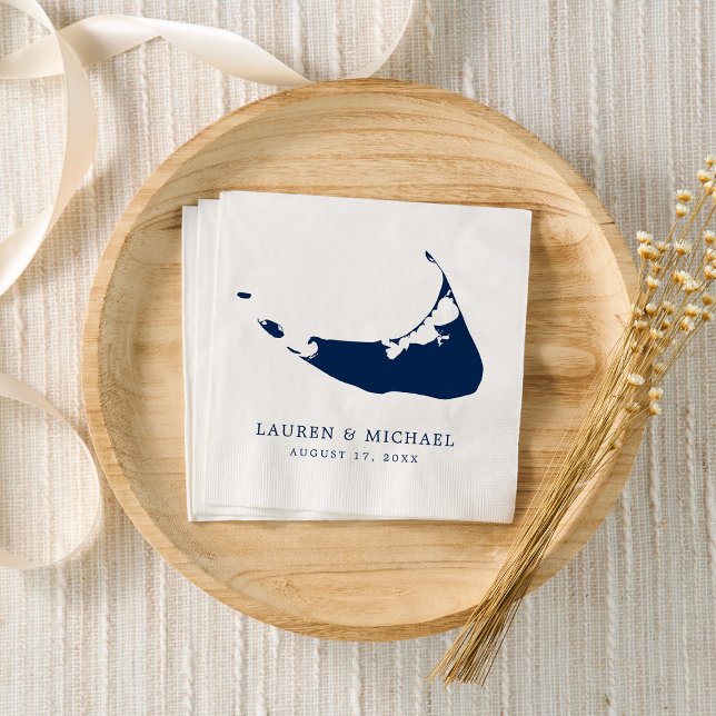 Nantucket Island Navy Blue Karta Bröllop Pappersservett (Skapare uppladdad)