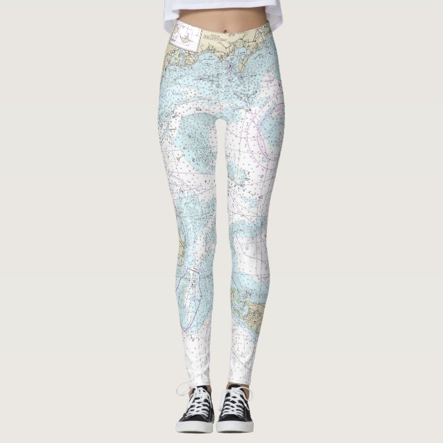 Nantucket Ljud och närmar sig Nautical Chart 1323 Leggings (Framsida)