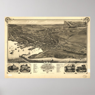 Nantucket Massachusetts 1881 Antique Panoramic Kar Poster