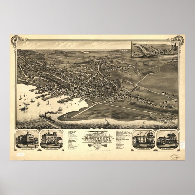 Nantucket Massachusetts 1881 Antique Panoramic Kar Poster (Framsidan)
