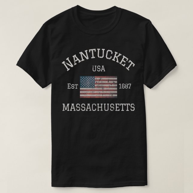 Nantucket Massachusetts American Flag USA Travel V T Shirt (Design framsida)