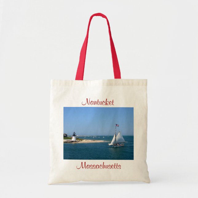 Nantucket Massachusetts fyr och Harbour Tote Tygkasse (Framsidan)