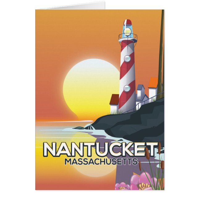 Nantucket Massachusetts fyr reseaffisch Hälsningskort (Framsidan)