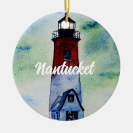 Nantucket Massachusetts fyr Watercolor Julgransprydnad Keramik