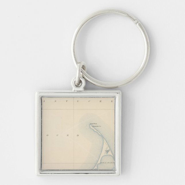 Nantucket, Massachusetts Fyrkantig Silverfärgad Nyckelring (Framsidan)