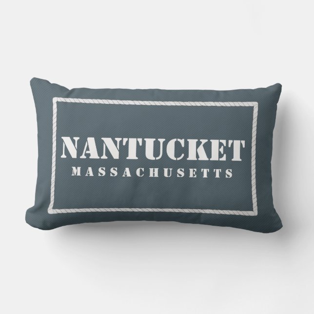 Nantucket Massachusetts vändbar blått & kricka Lumbarkudde (Framsida)