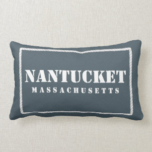 Nantucket Massachusetts vändbar blått & kricka Lumbarkudde