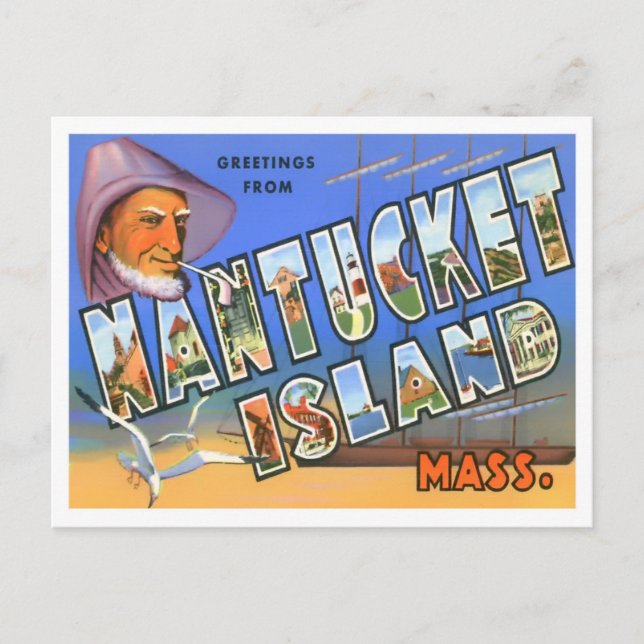 Nantucket, Massachusetts Vintage Big Brev Vykort (Framsida)