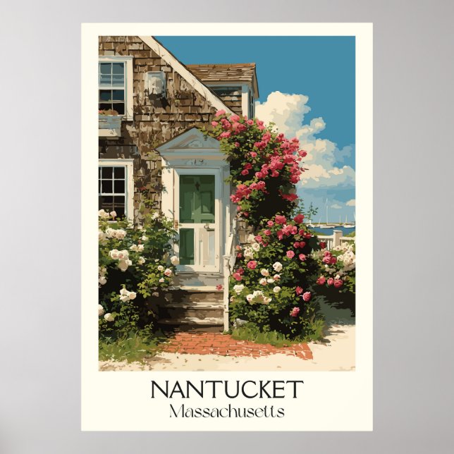 Nantucket Massachusetts Vintage Historic Home Art Poster (Framsidan)