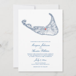 Nantucket MORSA Karta Elegant Navy Blue Bröllop Inbjudningar