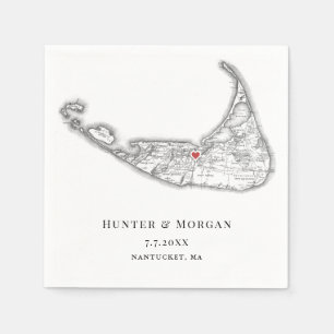 Nantucket MORSA Karta Elegant Svarta och vita Bröl Pappersservett