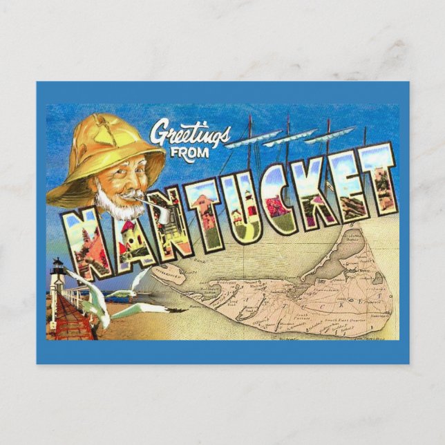 Nantucket-ö vintage vykort (Framsida)
