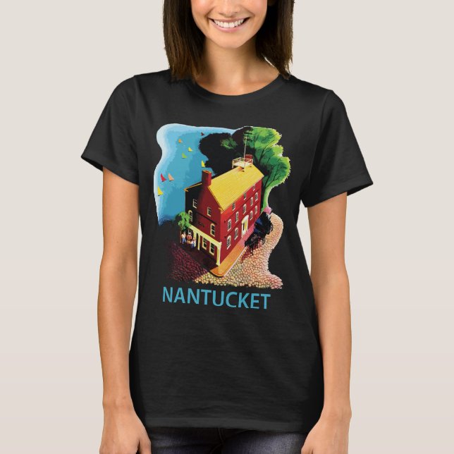 Nantucket Rött Hus Natt Blå Resa T Shirt (Framsida)