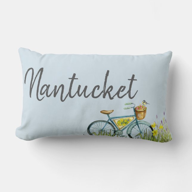 Nantucket vintagecykel i lavendelfält lumbarkudde (Framsida)