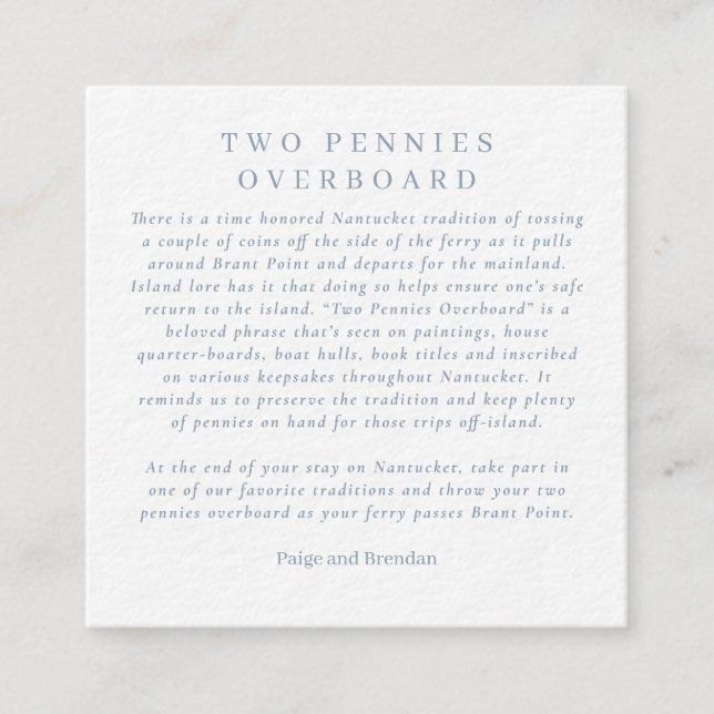 Nantucket Wedding Favor - två pennier överbord Tilläggskort (Framsida)