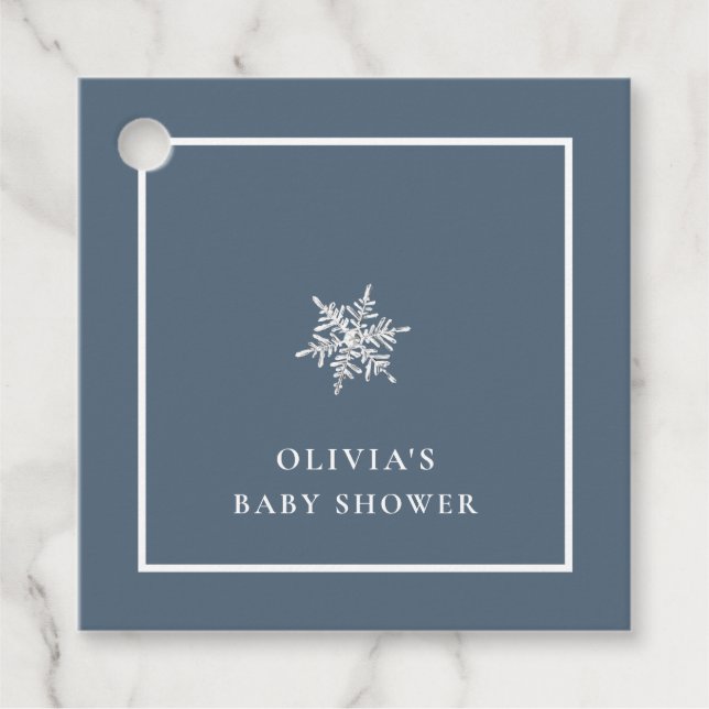 Nany Blue Modern Snowflake Baby Shower Gåvor Etiketter (Framsida)