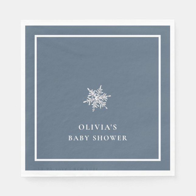 Nany Blue Modern Snowflake Baby Shower Pappersservett (Framsidan)