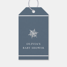 Nany Blue Modern Snowflake Baby Shower Presentetikett