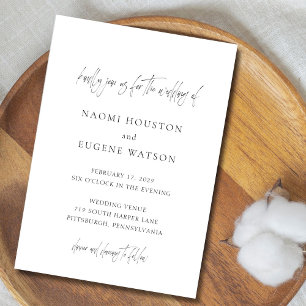Naomi Black and White Typography Modern Bröllop Inbjudningar