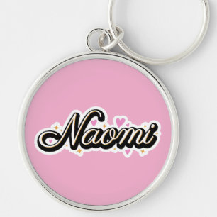 Naomi namn söt design rund silverfärgad nyckelring