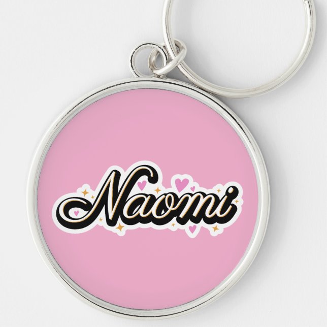 Naomi namn söt design rund silverfärgad nyckelring (Framsidan)