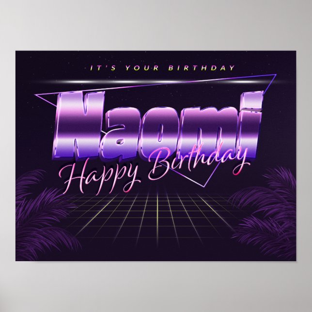 Naomi Namn Vorname lila retro Poster Geburtstag (Framsidan)