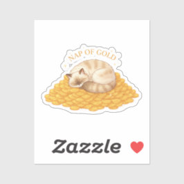 Nap Of Gold Sleepy Cat On Coins Cozy Sticker Klistermärken