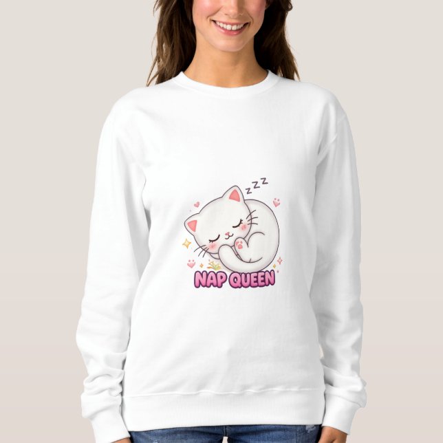 Nap Queen Cat Sticker | Cute Sleeping Cat T Shirt (Framsida)