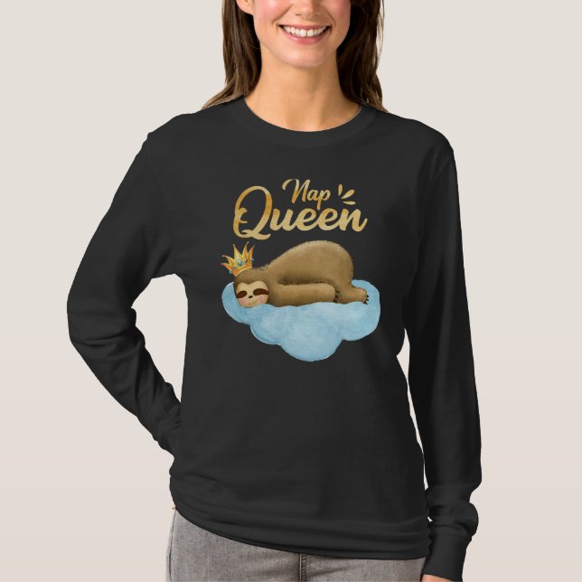 Nap Queen Sloth med Krona Cute Sloth T Shirt (Framsida)