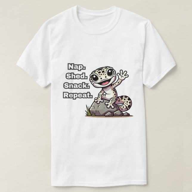 Nap. Shed. Snack. Upprepa. Funny Leopard Gecko T Shirt (Design framsida)