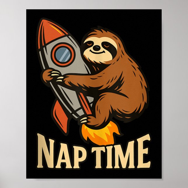 Nap Time Sloth Rocket Graphic Funny Lazy Humor Tan Poster (Framsidan)