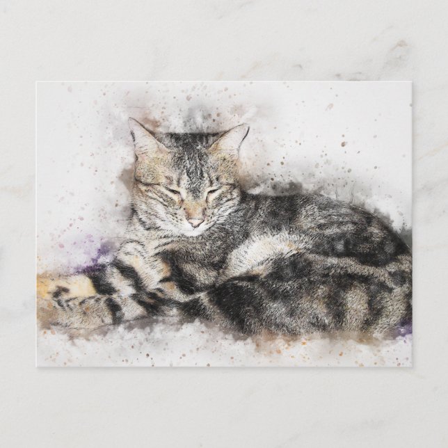 Nap Time Tabby | ABSTRAKT | Vattenfärg Vykort (Framsida)