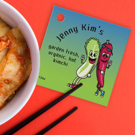 Napa och Pepper Pals Funny Tecknad Square Kimchi Gåvor Etiketter