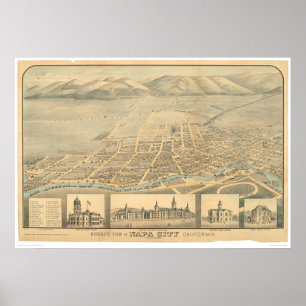 Napa panorama- karta för CA. (0684A) Poster