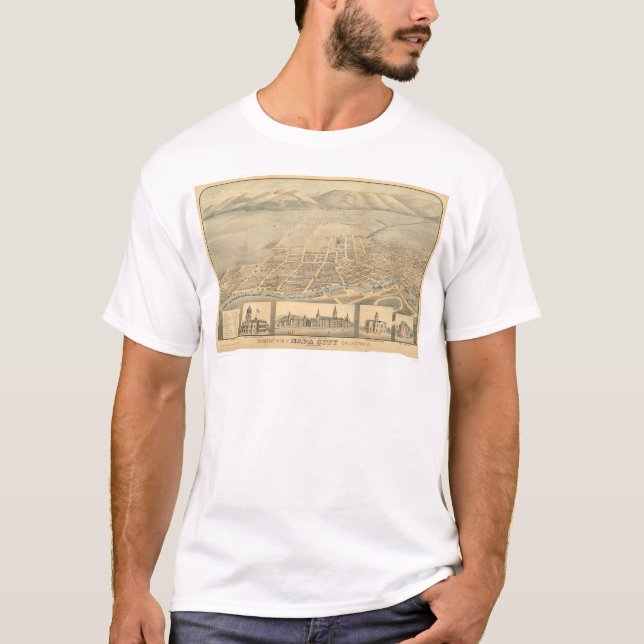 Napa panorama- karta för CA. (0684A) Tee (Framsida)