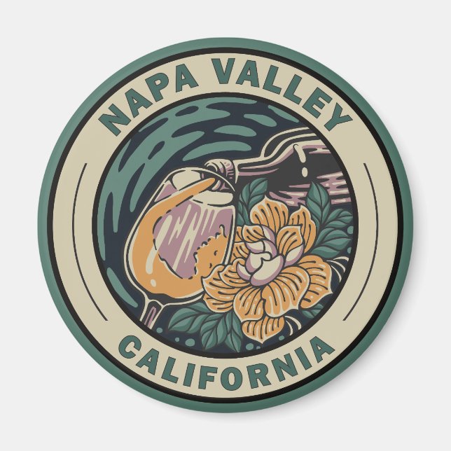 Napa Valley California Travel Art Badge Magnet (Framsidan)