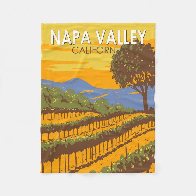 Napa Valley California Travel Art Vintage Fleecefilt (Framsidan)