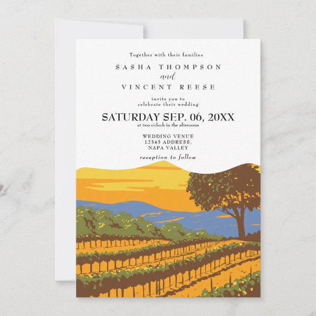 Napa Valley Kalifornien Bröllopsinbjudan Retro Inbjudningar (Framsida)