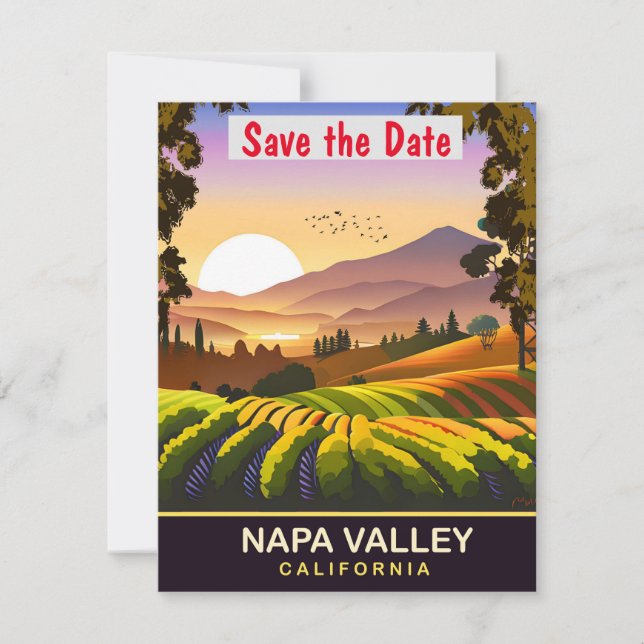 Napa Valley Kalifornien Vingård Bröllopsinbjudan Spara Datumet (Framsida)